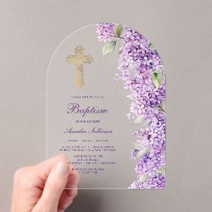 Invitations En Acrylique Baptême d'arche de lilas