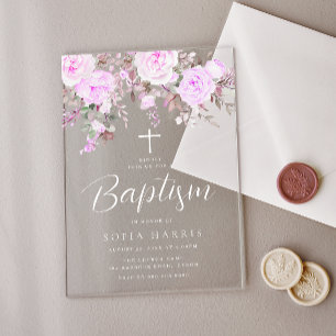 Invitations En Acrylique Baptême de bébé fille violet lavande violet magnif