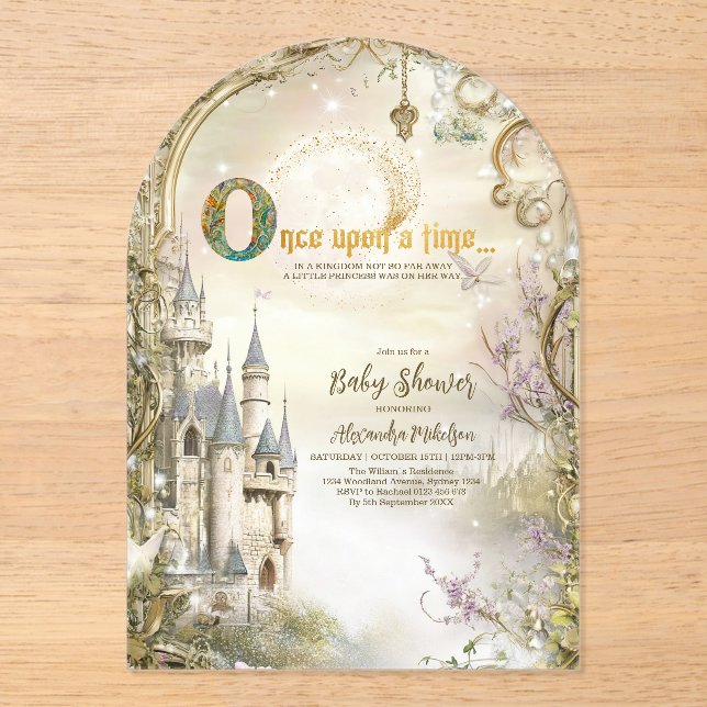 Invitations En Acrylique Baptême de bébé princesse du Royaume Magique (Recto)