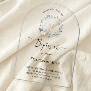 Invitations En Acrylique Baptême de couronne bleue