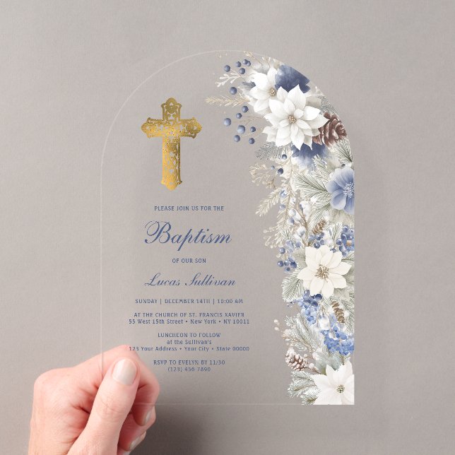 Invitations En Acrylique Baptême d'hiver Clair (In situ (ordinateur de poche))