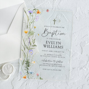 Invitations En Acrylique Baptême et Christening de Fille Florale Élégant