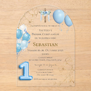 Invitations En Acrylique Baptême et premier anniversaire acrylique avec bal