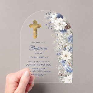 Invitations En Acrylique Baptême hiver clair