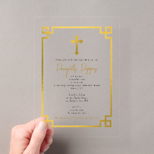 Invitations En Acrylique Baptême Orthodoxe Grec Clé d'Or