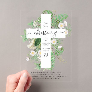 Invitations En Acrylique Baptême orthodoxe grec Croix de verdure