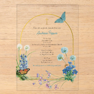 Invitations En Acrylique Baptême orthodoxe grec Fleur sauvage garçon