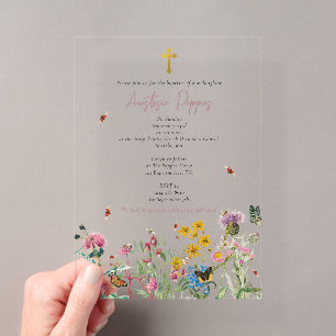Invitations En Acrylique Baptême Orthodoxe Grec Fleurs Sauvages