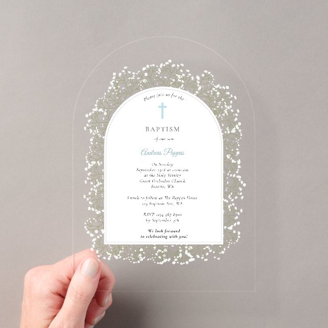 Invitations En Acrylique Baptême Orthodoxe Grec Respiration de Bébé Garçon  (In situ (ordinateur de poche))