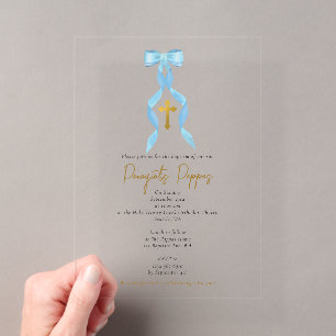 Invitations En Acrylique Baptême orthodoxe grec ruban bleu garçon