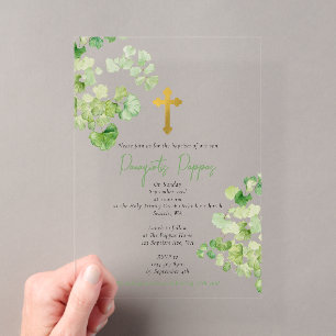 Invitations En Acrylique Baptême orthodoxe grec verdure
