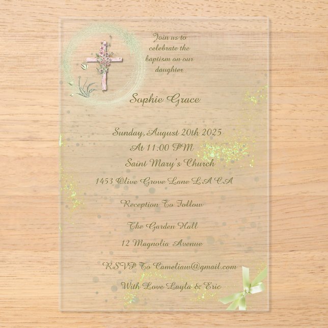 Invitations En Acrylique Baptême soigné et élégant (Recto)