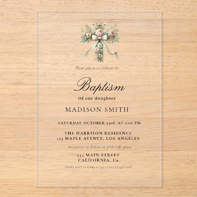 Invitations En Acrylique Baptim élégant Fleur sauvage Garden (Recto)