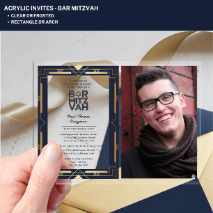 Invitations En Acrylique BAR ACRYLIQUE MITZVAH Photo Marine Gold Elegant Mo