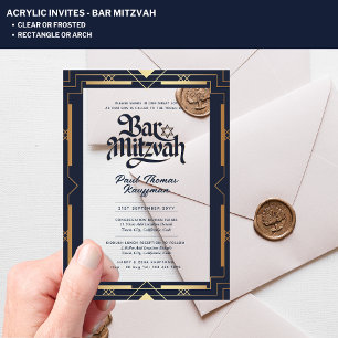 Invitations En Acrylique BAR MITZVAH Acrylique Marine Gold Luxe Minimaliste