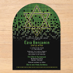 Invitations En Acrylique Bar Mitzvah de jeu vidéo vert noir