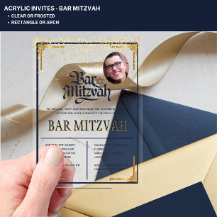Invitations En Acrylique BAR MITZVAH en ACRYLIQUE Photo Moderne Navy Or Élé