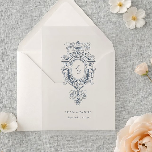 Invitations En Acrylique Baroque Ornament Crest Calligraphy Wedding  (Créateur téléchargé)