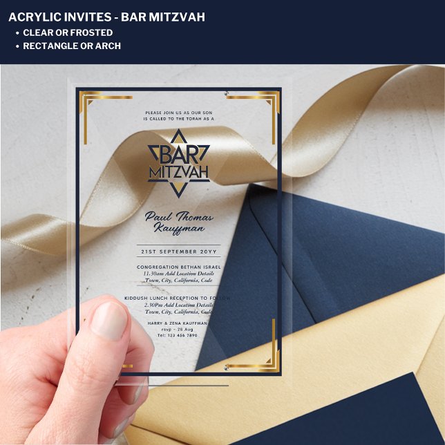 Invitations En Acrylique BARRE ACrylique MITZVAH Marine Gold Classy (Créateur téléchargé)