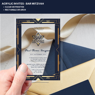 Invitations En Acrylique BARRE ACrylique MITZVAH Marine Or moderne clair él