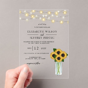 Invitations En Acrylique Barre Bois Chaîne Lumières Mariage
