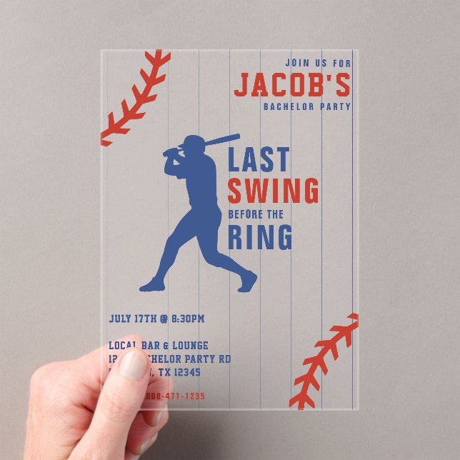 Invitations En Acrylique Baseball Bachelor Party Last Swing Before the Ring (In situ (ordinateur de poche))