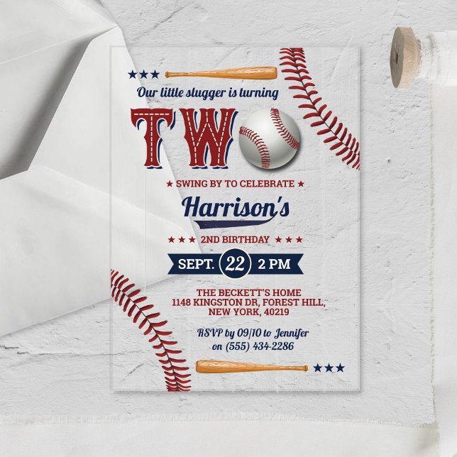 Invitations En Acrylique Baseball garçons 2e anniversaire (Créateur téléchargé)