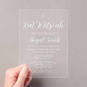Invitations En Acrylique Bat mitzvah de script de calligraphie moderne