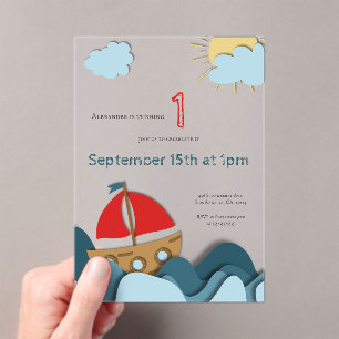 Invitations En Acrylique Bateau à voile mignonne Nautique premier anniversa