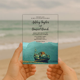 Invitations En Acrylique Bateau vintage de la Marine Côtière Destination Ma