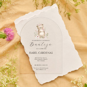 Invitations En Acrylique Bautizo De Niña Cute Bear En Espagnol Aquarelle