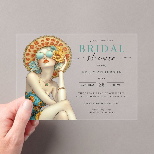 Invitations En Acrylique Beach Glam by the Sea Fête des mariées Pool Party (In situ (ordinateur de poche))