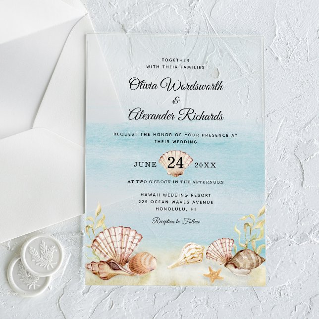 Invitations En Acrylique Beach Ocean Tropical Watercolor Mariage (Créateur téléchargé)