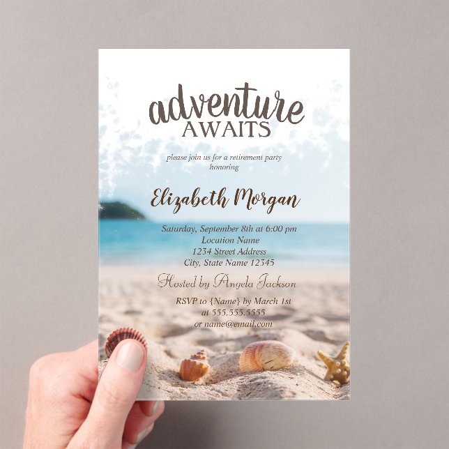 Invitations En Acrylique Beach,Sand,Seashells Retirement Party (In situ (ordinateur de poche))