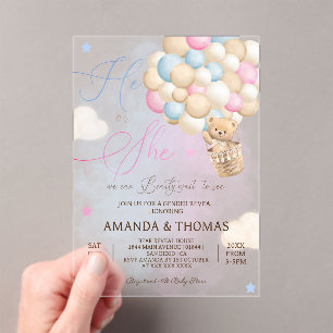 Invitations En Acrylique Bear Hot Air Balloon Sexe Révéler