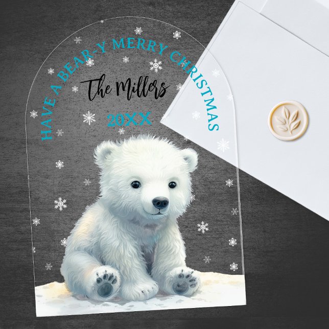 Invitations En Acrylique Bear-y Merry Christmas Polar Bear Christmas Card (Bear-y Merry Christmas Polar Bear Christmas Card Acrylic Invitations)