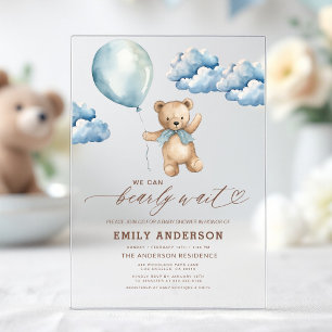 Invitations En Acrylique Bearly Wait Neutre Beige & Baby shower Garçon Bleu