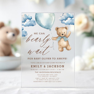 Invitations En Acrylique Bearly Wait Neutre Beige & Baby shower Garçon Bleu