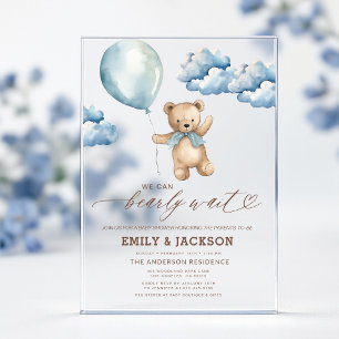 Invitations En Acrylique Bearly Wait Neutre Beige & Baby shower Garçon Bleu