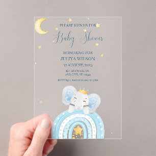 Invitations En Acrylique Beau baby shower bleu éléphant