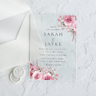 Invitations En Acrylique Beau Blush Roses Élégant Mariage