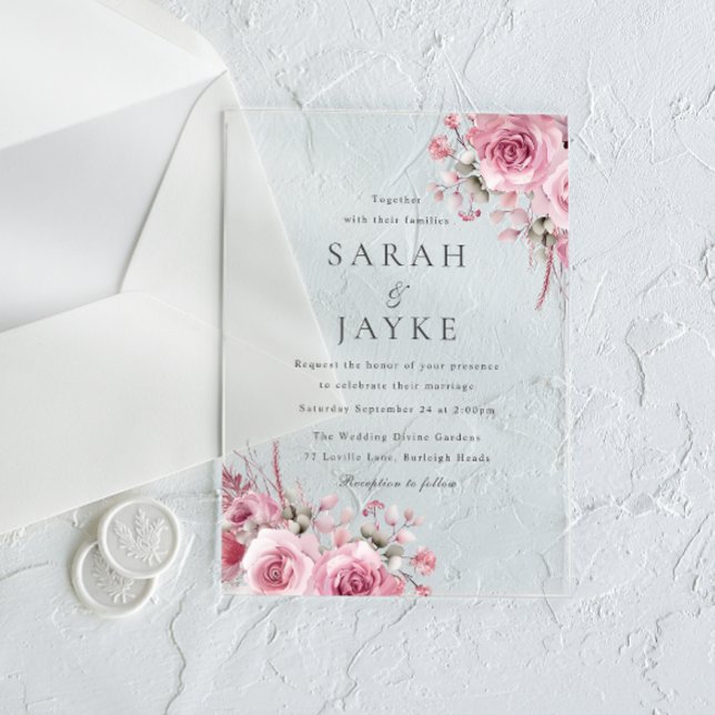 Invitations En Acrylique Beau Blush Roses Élégant Mariage (Créateur téléchargé)
