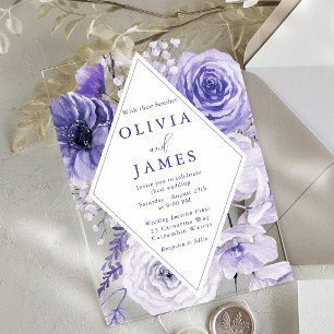 Invitations En Acrylique Beau Mariage de cadre Floral Indigo