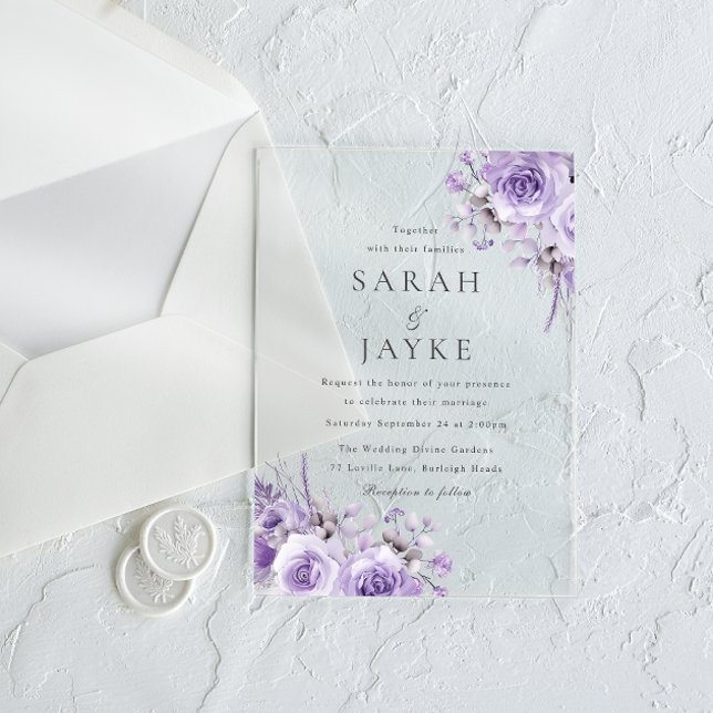 Invitations En Acrylique Beau Violet Roses Mariage élégant (Créateur téléchargé)