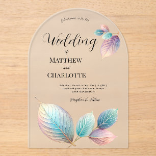 Invitations En Acrylique Beauté Ethérée Soft Tone Whimsical Feuilles Pastel