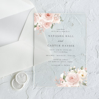 Invitations En Acrylique Beautiful Blush Flowers Elegant Wedding