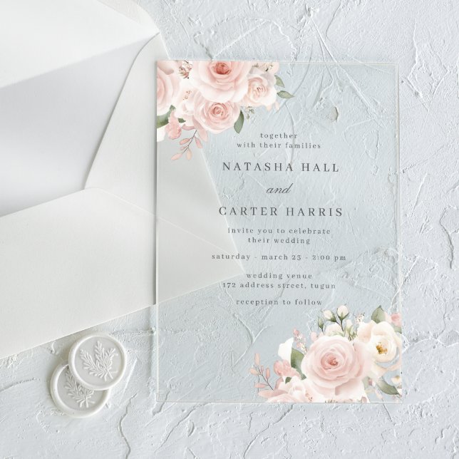 Invitations En Acrylique Beautiful Blush Flowers Elegant Wedding (Créateur téléchargé)