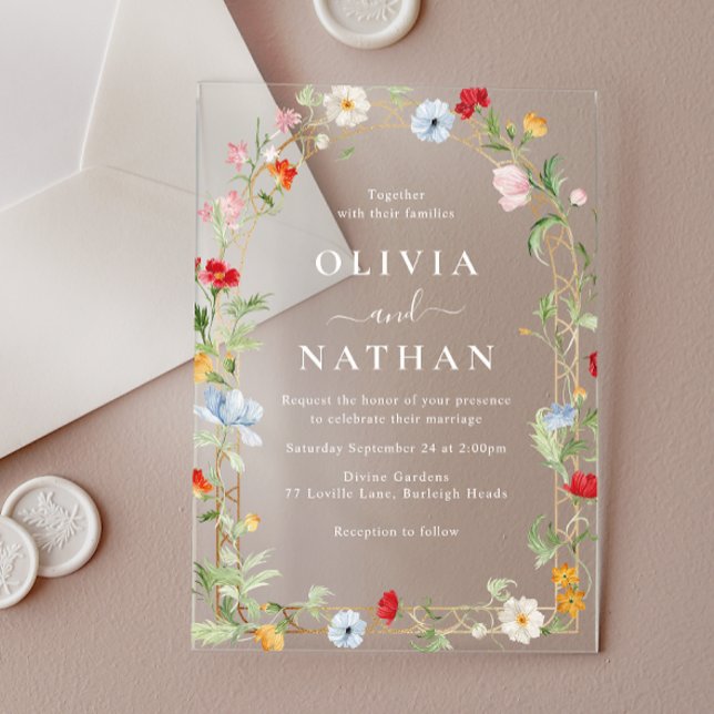 Invitations En Acrylique Beautiful Floral Wildflower Wreath Wedding (Créateur téléchargé)