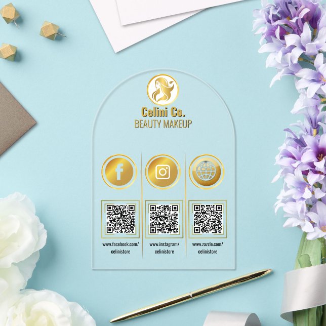 Invitations En Acrylique Beauty QR Code Social Media Sign - Multi-Plateform (Multi QR Code Business Sign - Social Media Display for Instagram & Facebook)
