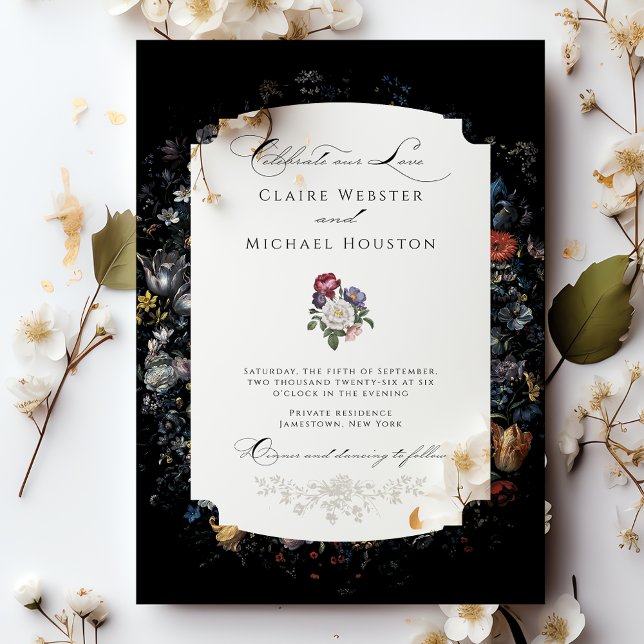 Invitations En Acrylique Beaux-arts Calligraphie Florale Noire (Créateur téléchargé)